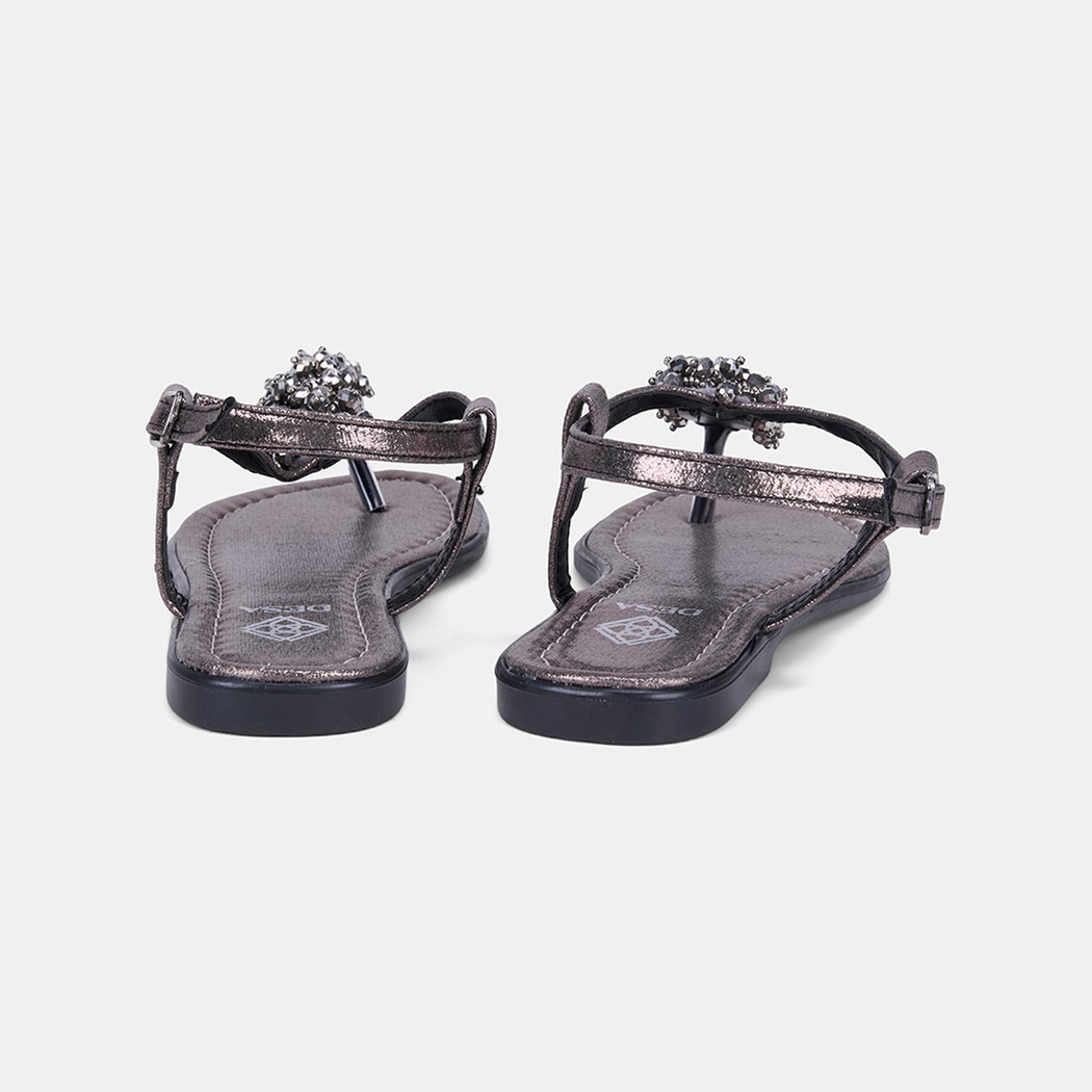 Kadın Platin Boncuk İşlemeli Parmak Arası Sandalet