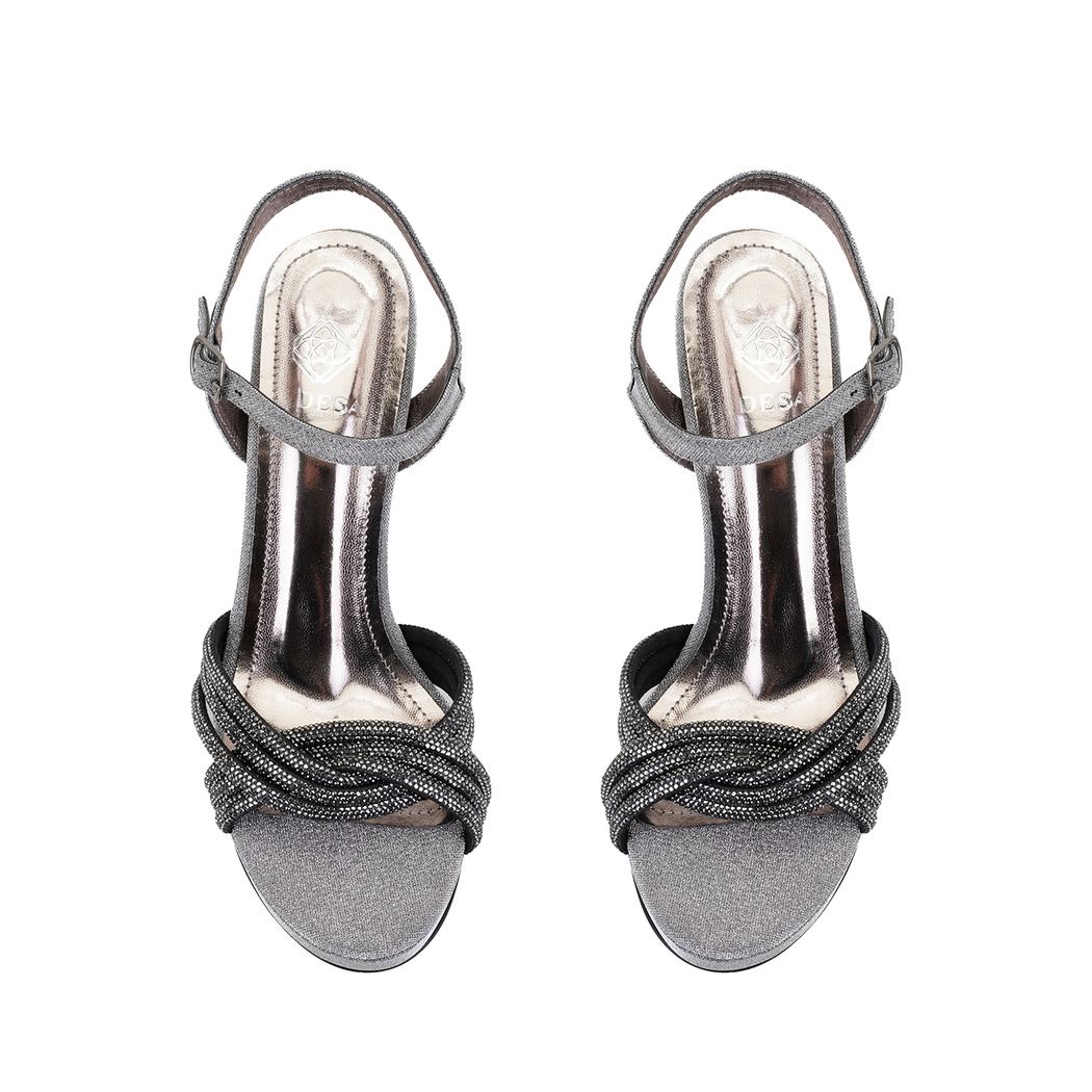 Kadın Platin Parlak Taş Detaylı Topuklu Abiye Ayakkabı