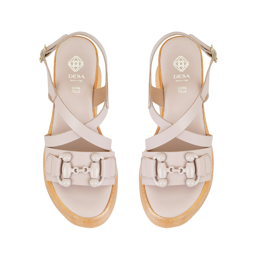 Kadın Pudra Ayarlanabilir Tokalı Topuklu Deri Sandalet