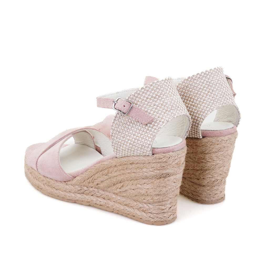 Kadın Pudra Dolgu Topuk Süet Espadril Sandalet