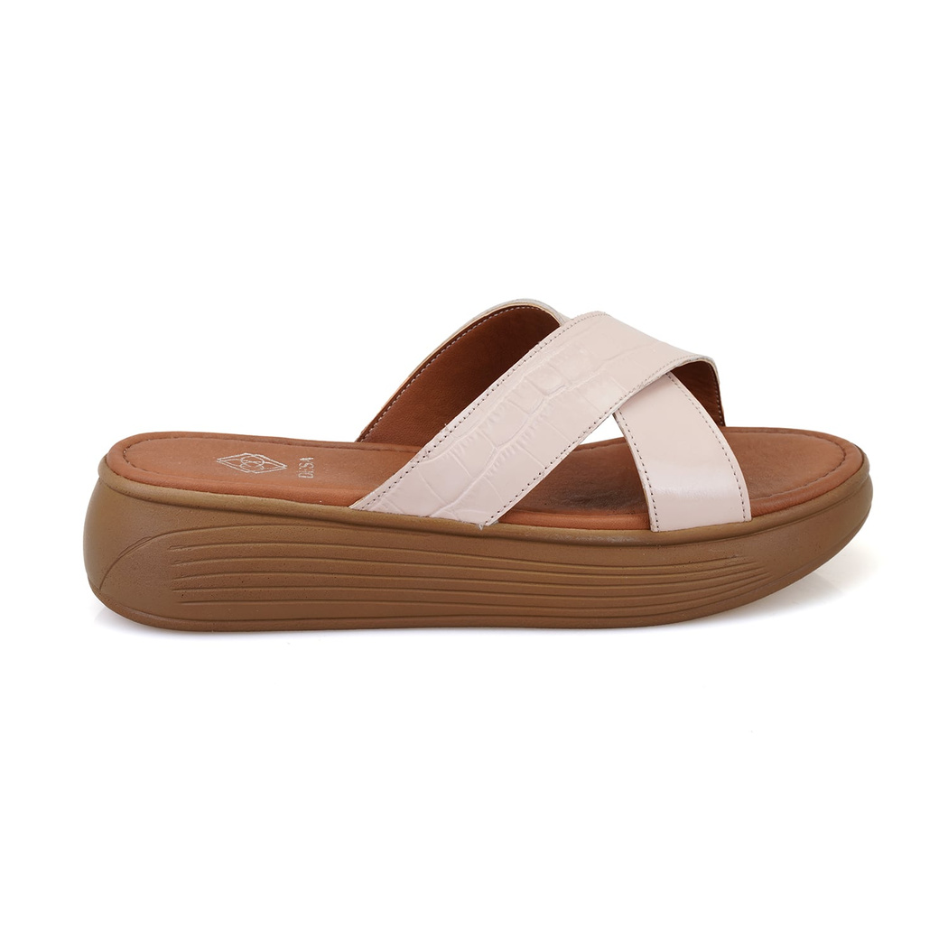 Kadın Pudra Dolgu Topuklu Deri Terlik