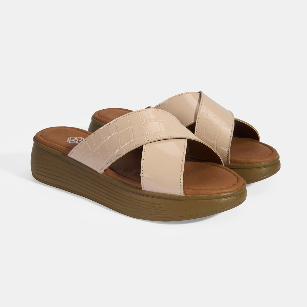 Kadın Pudra Dolgu Topuklu Deri Terlik