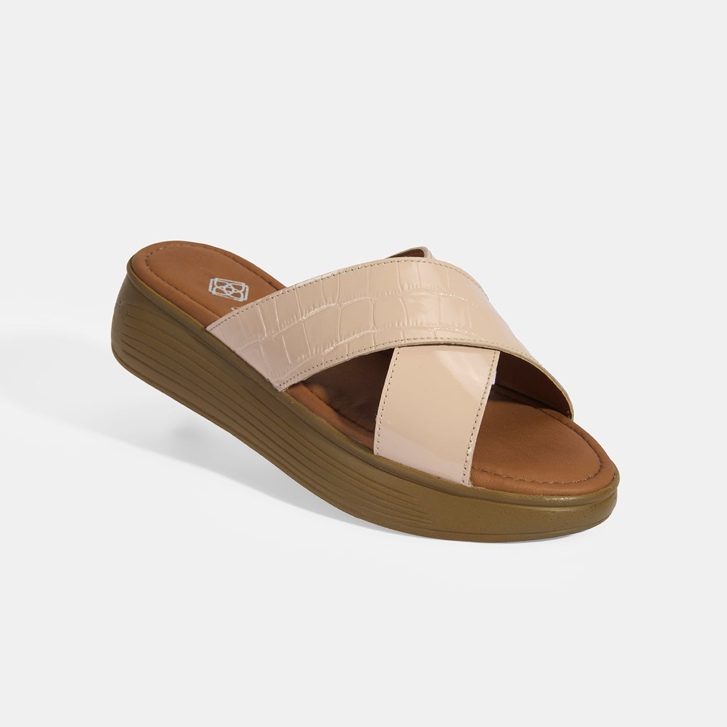 Kadın Pudra Dolgu Topuklu Deri Terlik