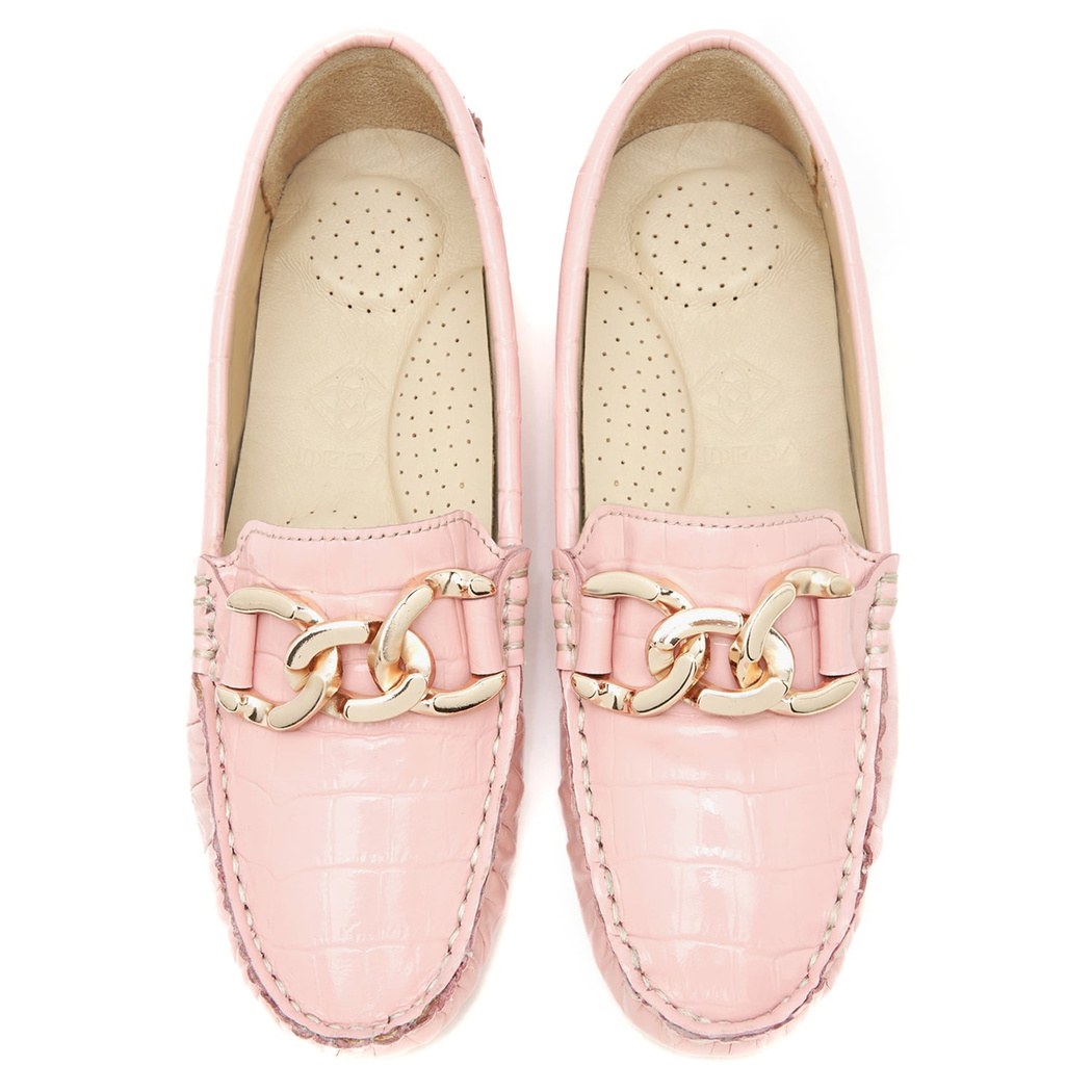 Kadın Pudra Kroko Baskılı Deri Loafer