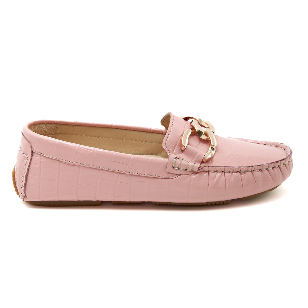 Kadın Pudra Kroko Baskılı Deri Loafer