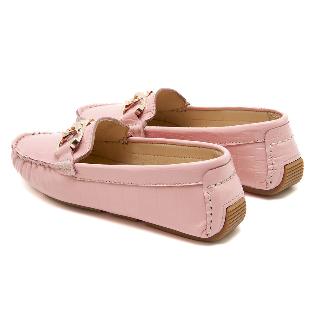 Kadın Pudra Kroko Baskılı Deri Loafer