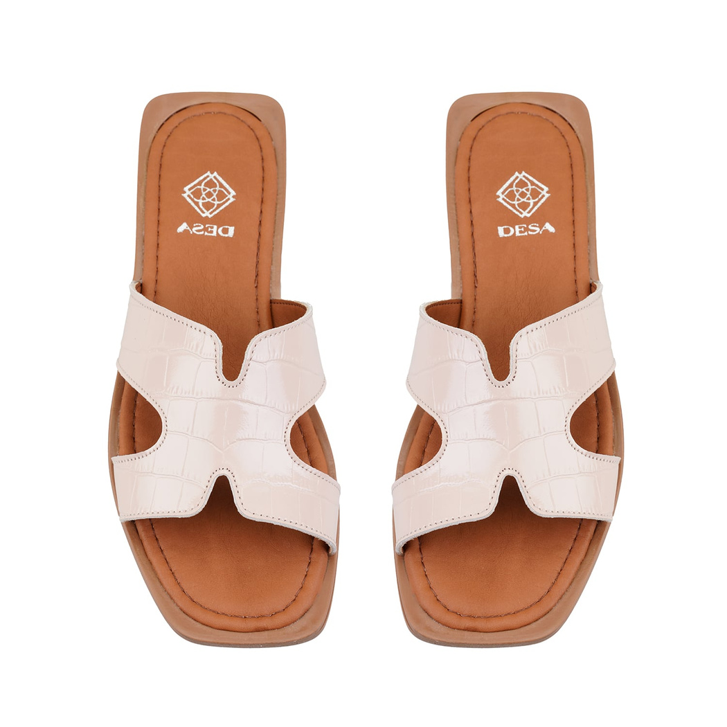 Kadın Pudra Kroko Baskılı Deri Terlik