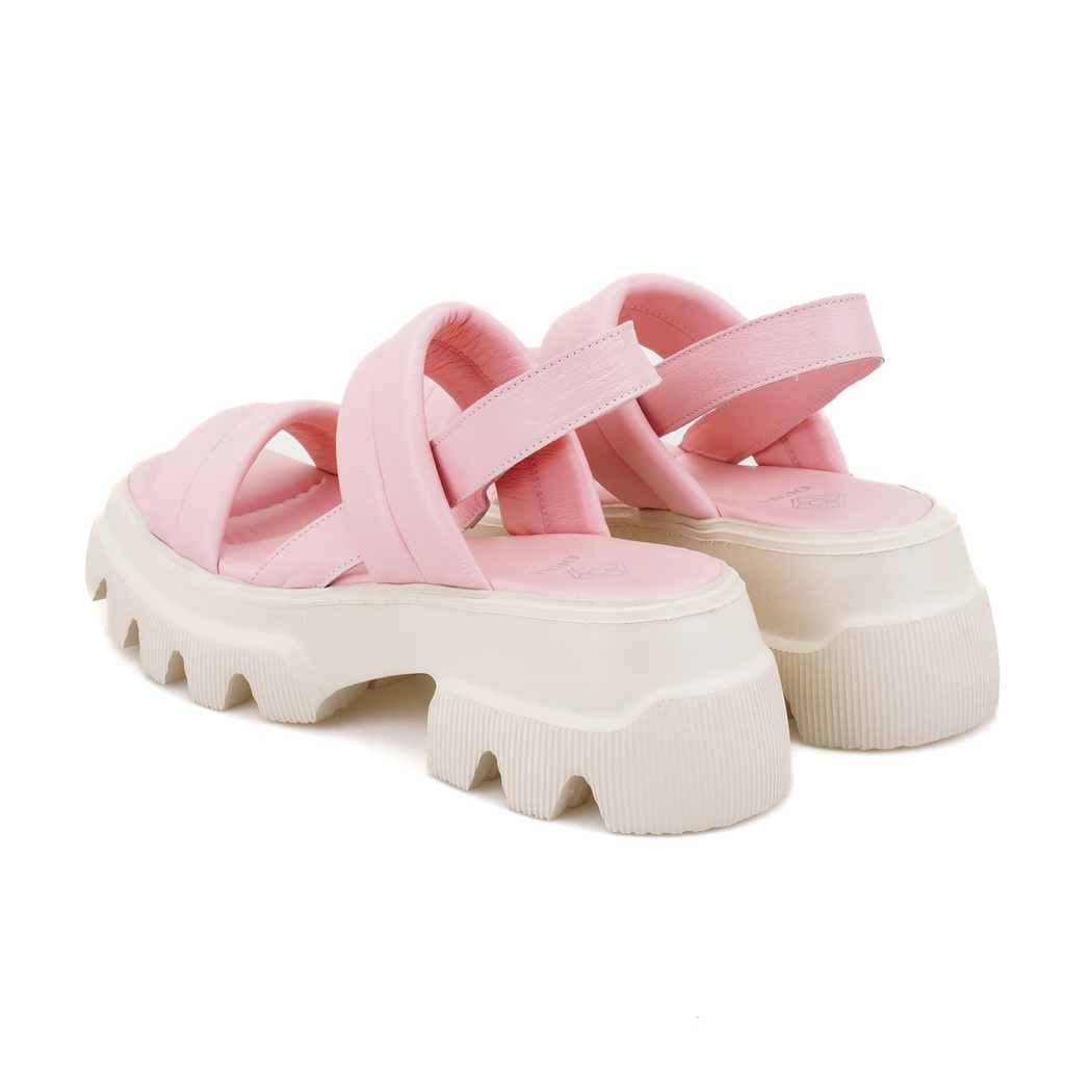 Kadın Pudra Puffer Deri Sandalet