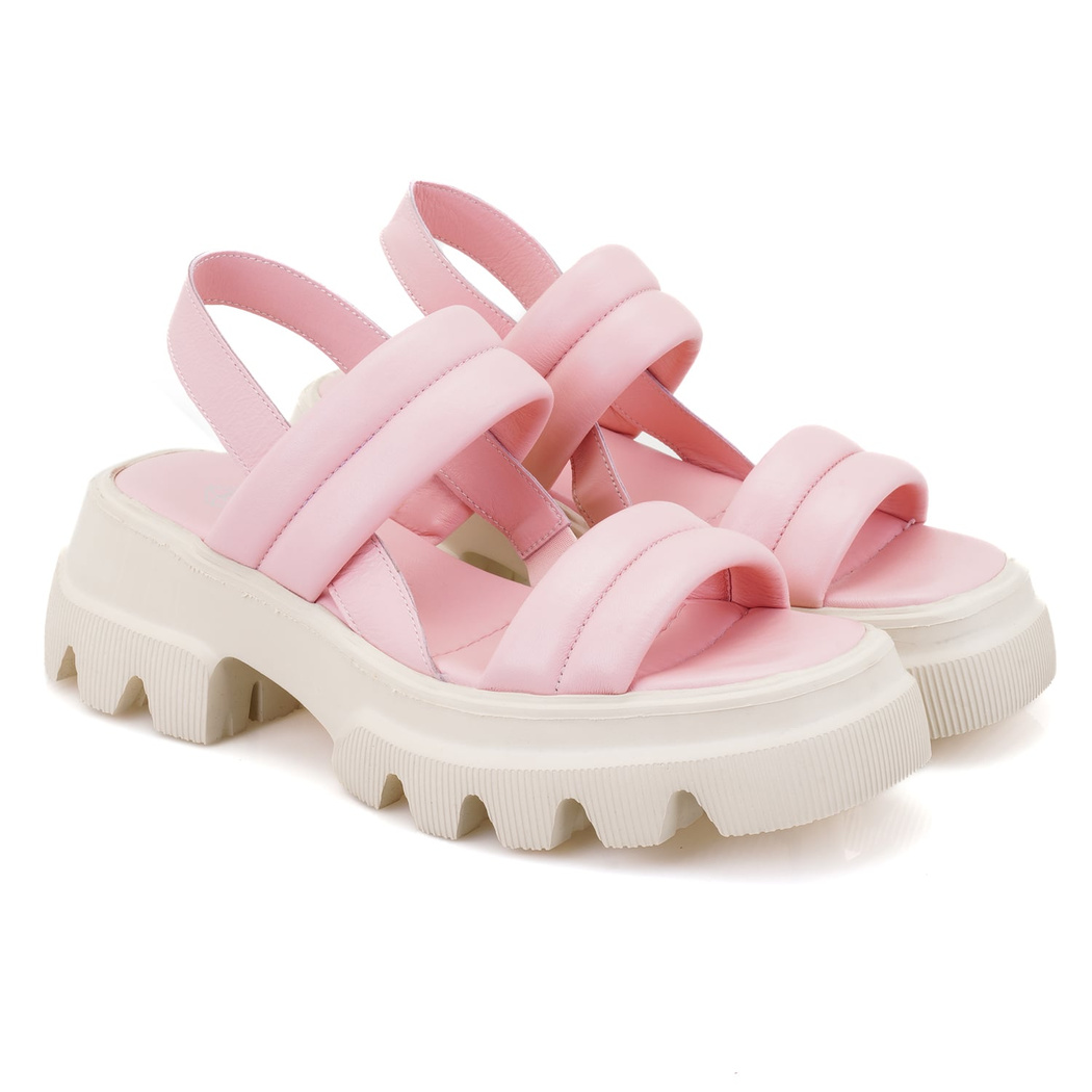 Kadın Pudra Puffer Deri Sandalet