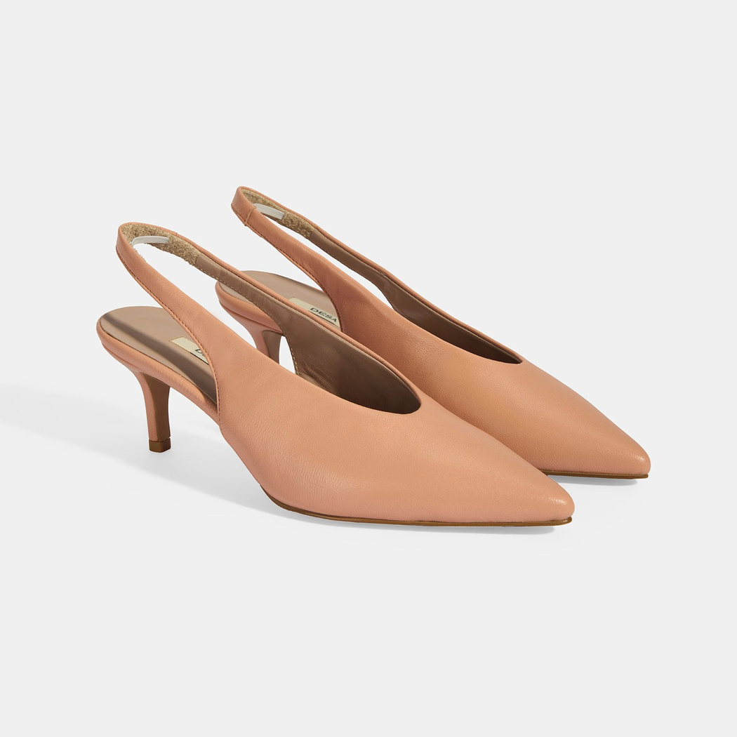 Kadın Pudra Slingback Deri Topuklu Ayakkabı 