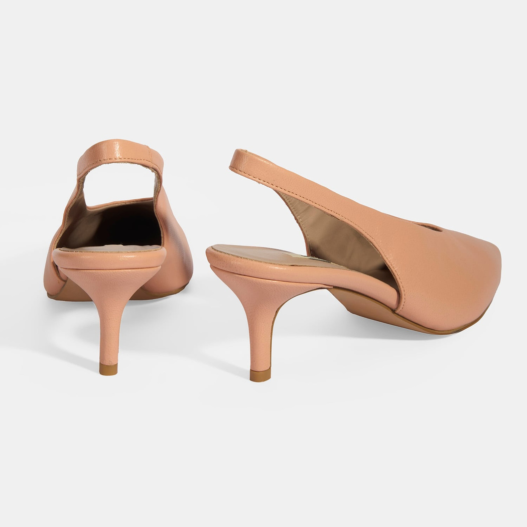 Kadın Pudra Slingback Deri Topuklu Ayakkabı 