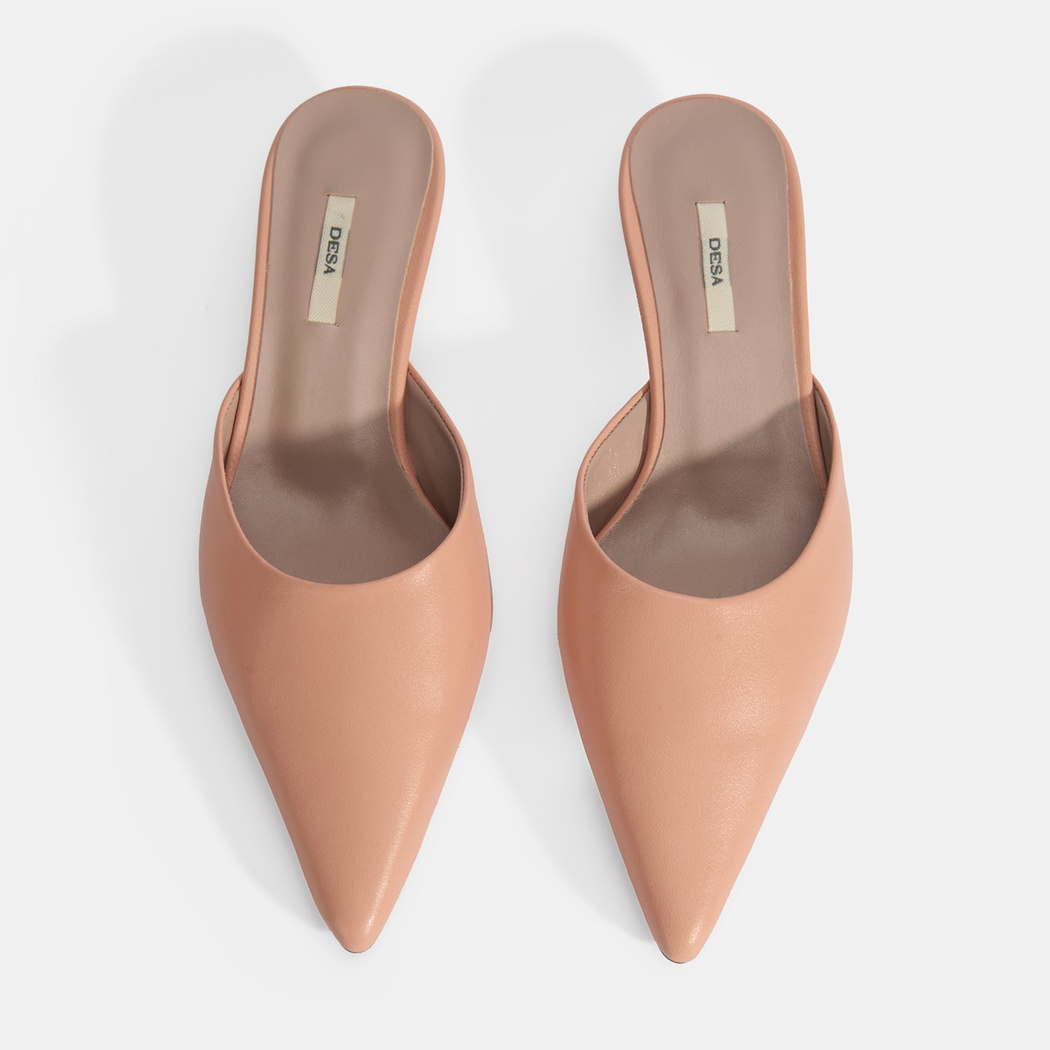 Kadın Pudra Topuklu Deri Terlik