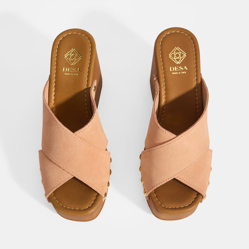 Kadın Pudra Zımba Detaylı Süet Dolgu Topuklu Terlik