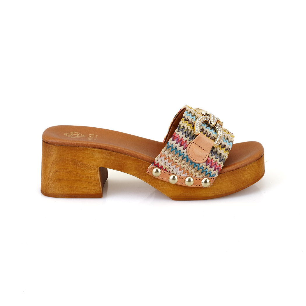 Kadın Renkli Topuklu Deri Terlik