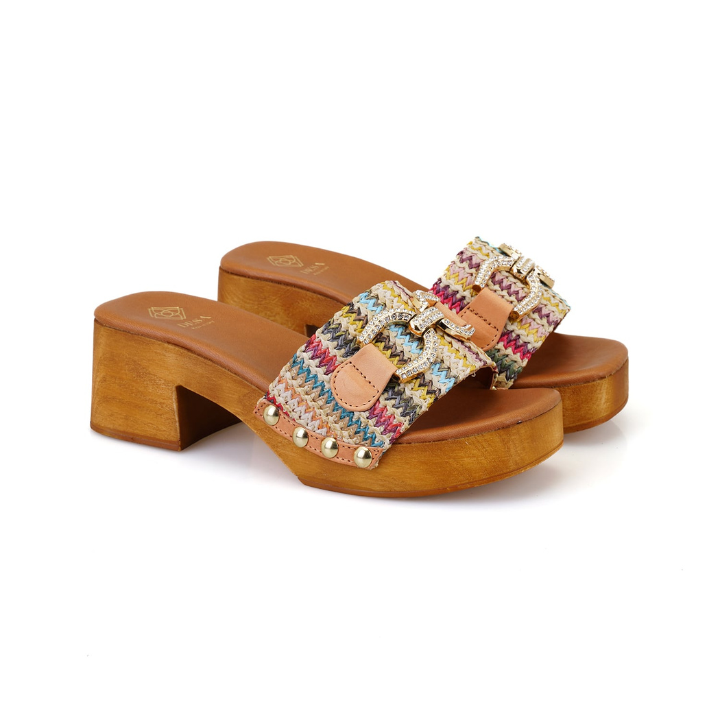 Kadın Renkli Topuklu Deri Terlik