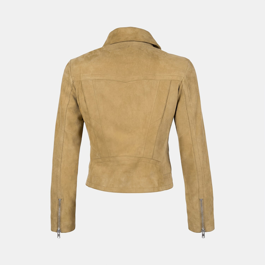 Kadın Sarı Gömlek Yakalı Süet Biker Ceket