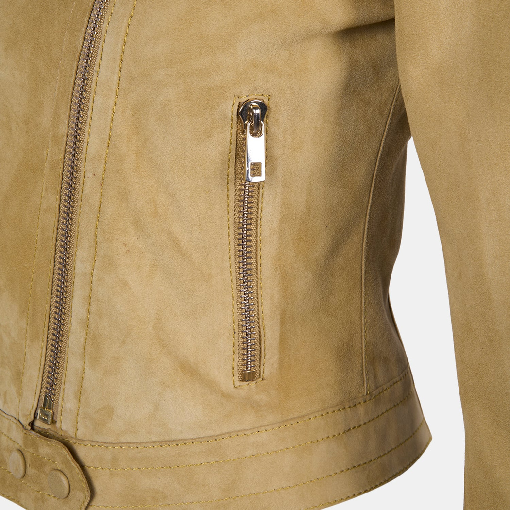 Kadın Sarı Gömlek Yakalı Süet Biker Ceket