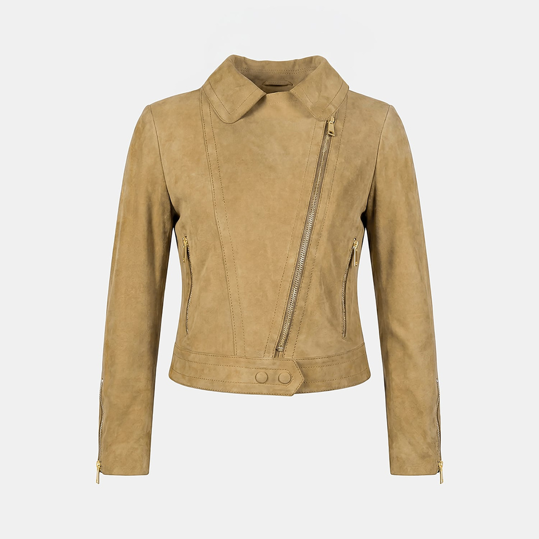 Kadın Sarı Gömlek Yakalı Süet Biker Ceket