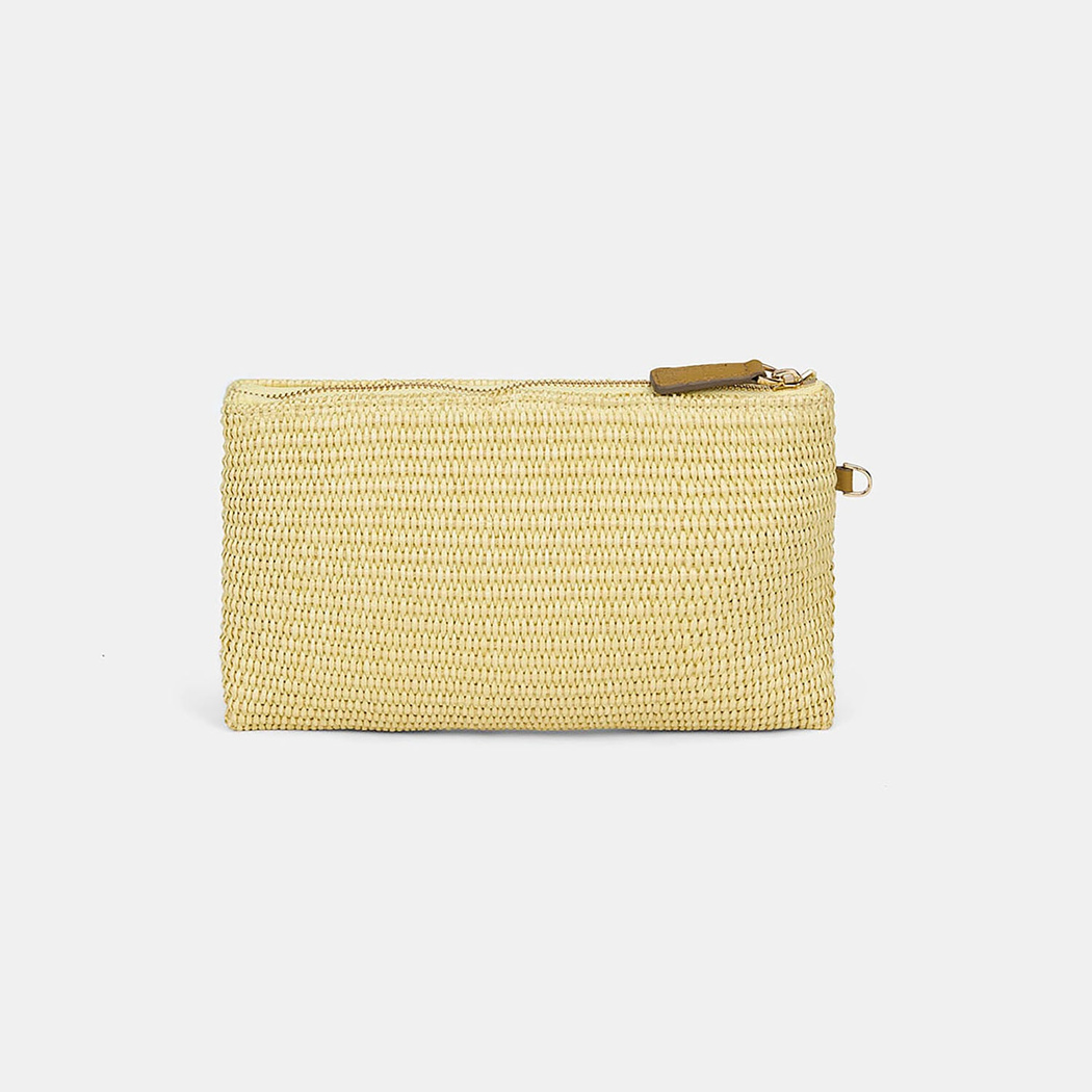Kadın Sarı Güneş Motifli Hasır Clutch
