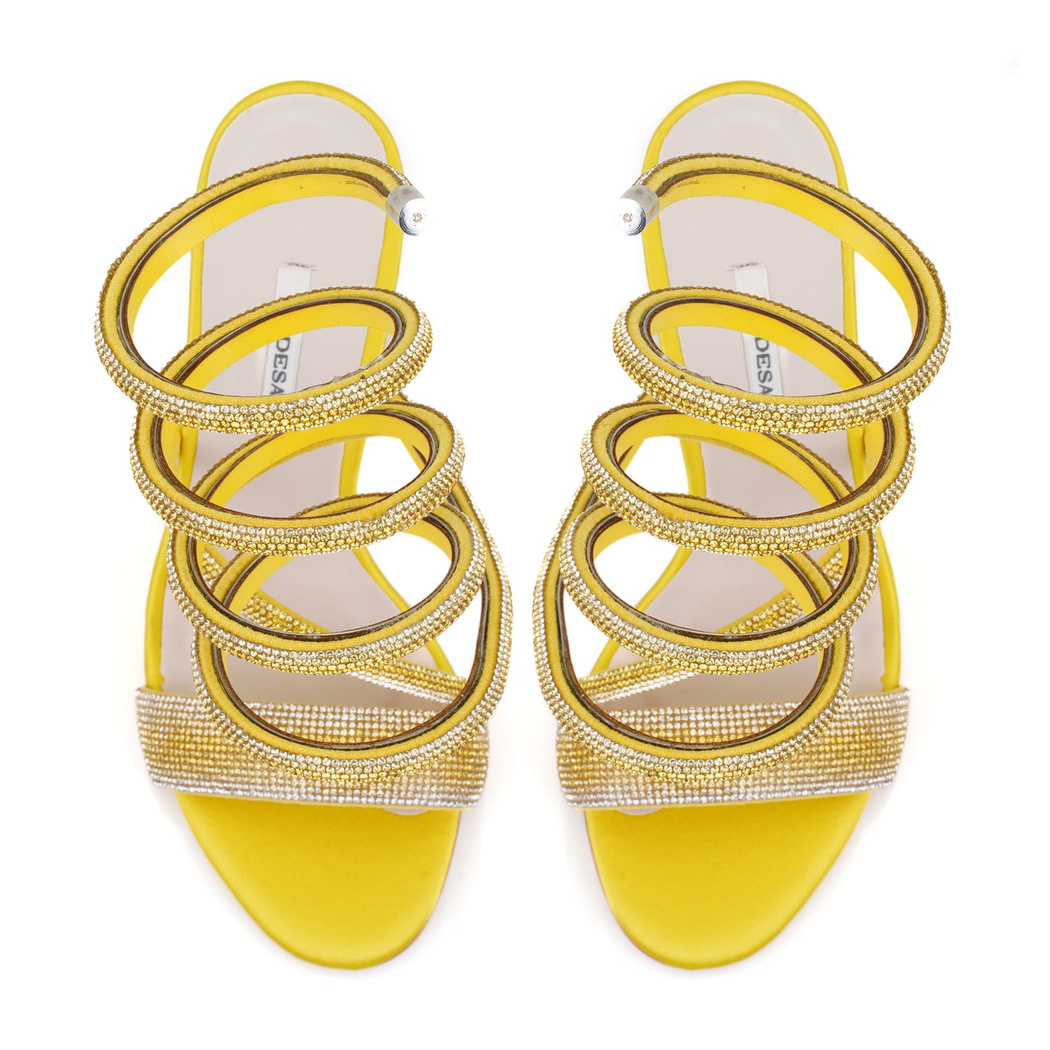 Kadın Sarı Parlak Taş Detaylı Abiye Topuklu Sandalet