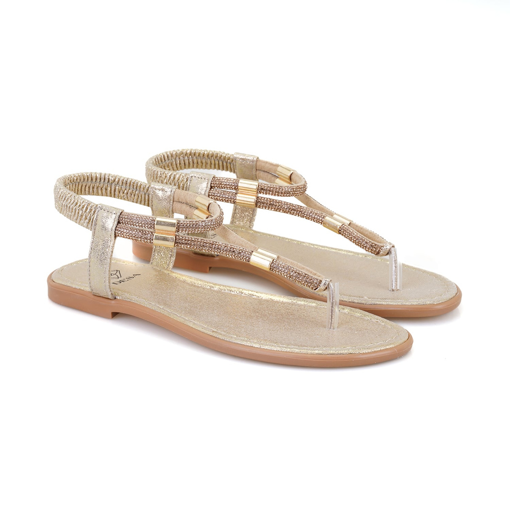 Kadın Sarı Parlak Taş Detaylı Parmak Arası Sandalet