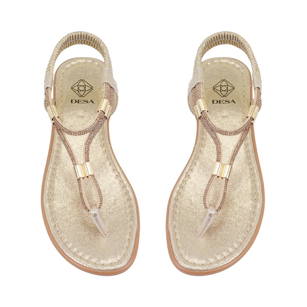 Kadın Sarı Parlak Taş Detaylı Parmak Arası Sandalet