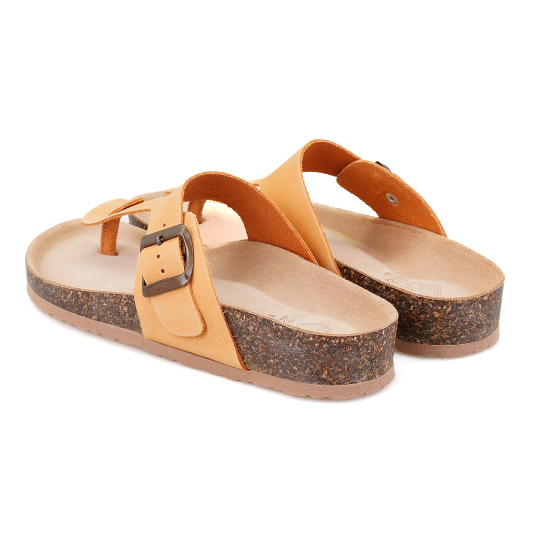 Kadın Sarı Parmak Arası Nubuk Deri Terlik