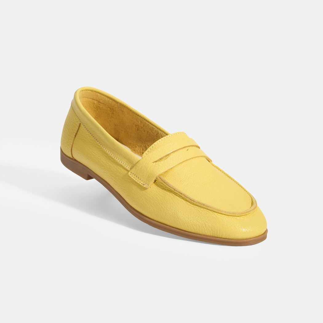 Kadın Sarı Slip-On Deri Loafer