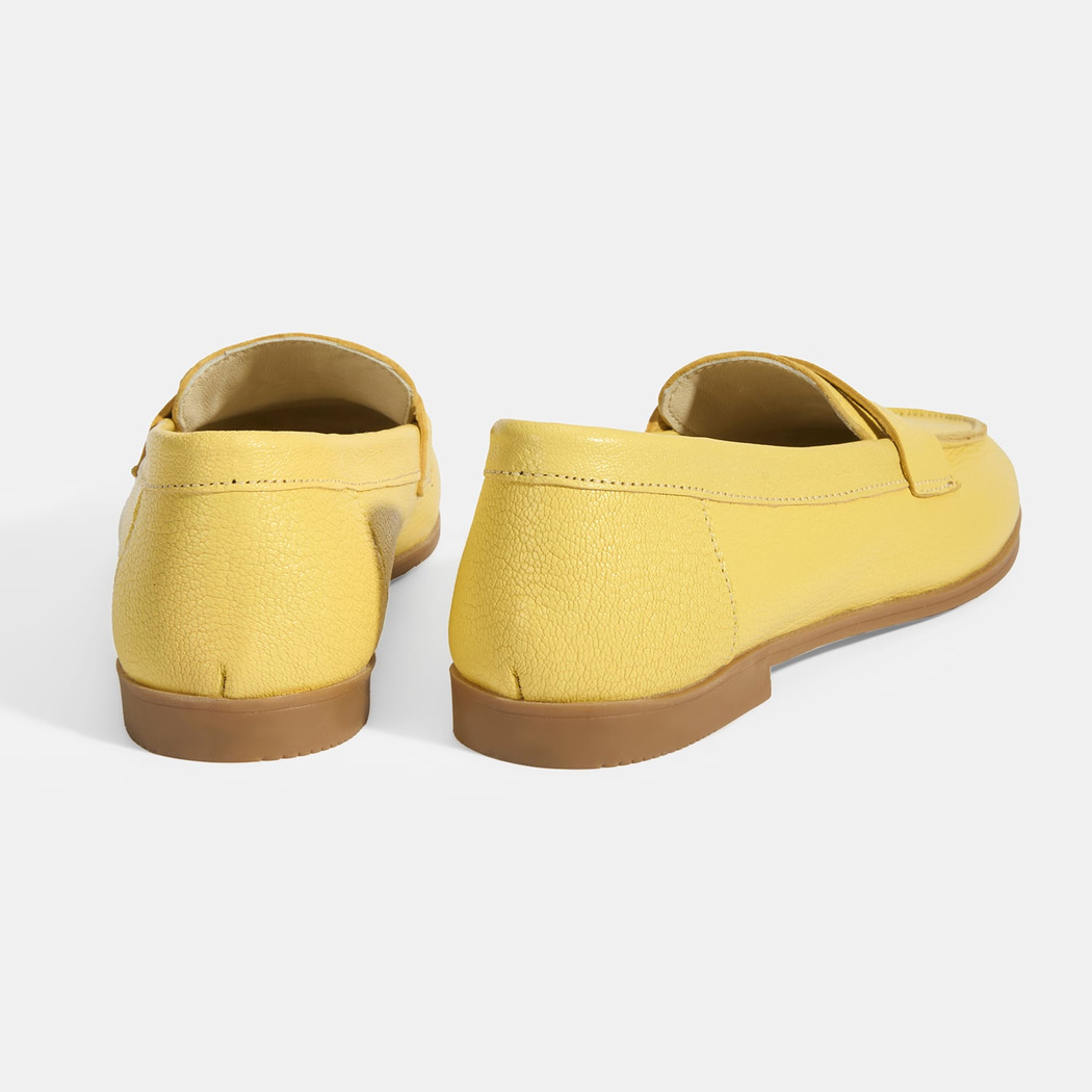 Kadın Sarı Slip-On Deri Loafer