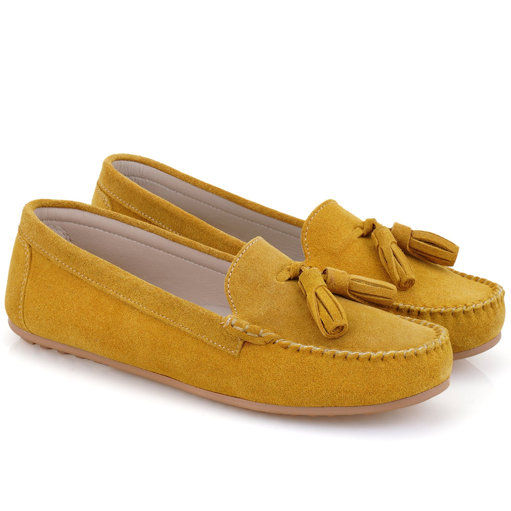 Kadın Sarı Süet Deri Loafer