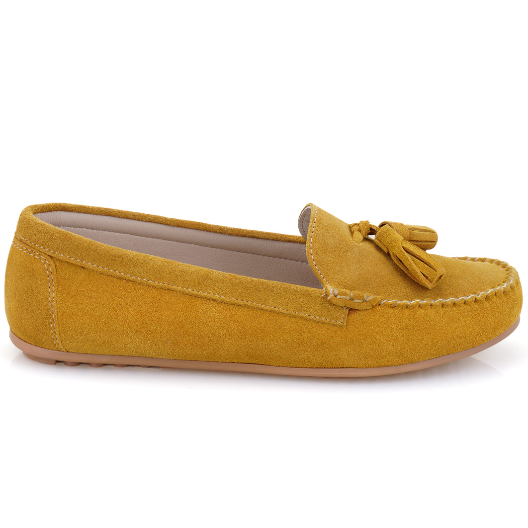 Kadın Sarı Süet Deri Loafer