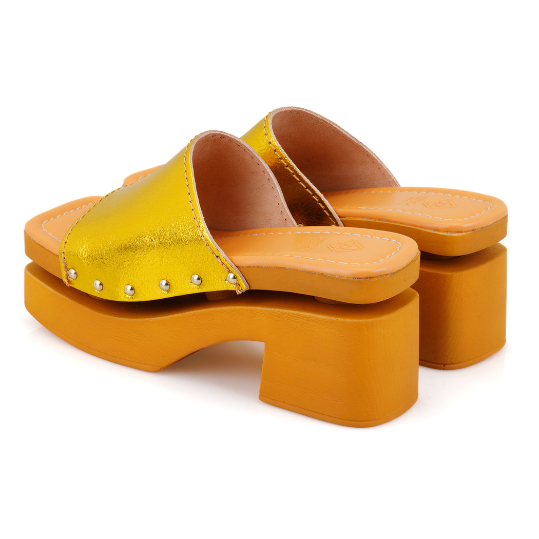 Kadın Sarı Topuklu Deri Terlik