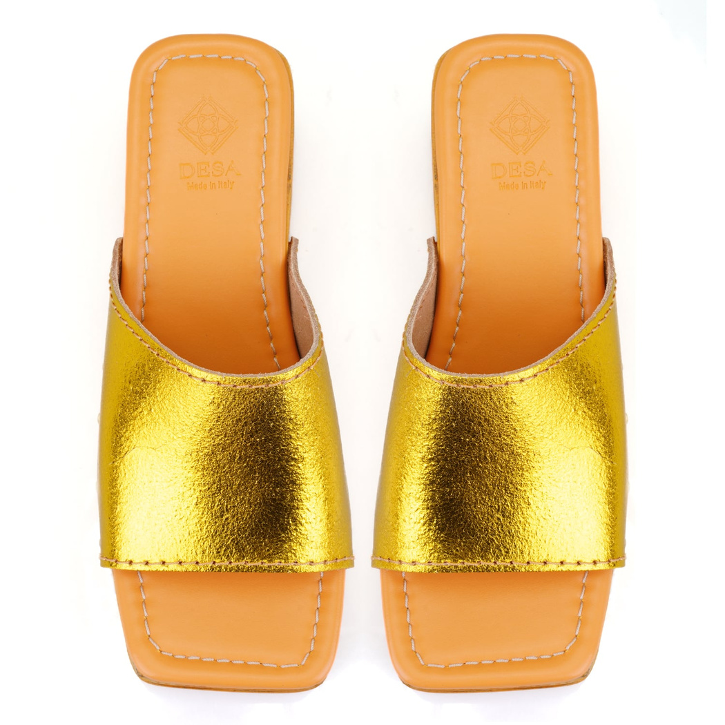 Kadın Sarı Topuklu Deri Terlik