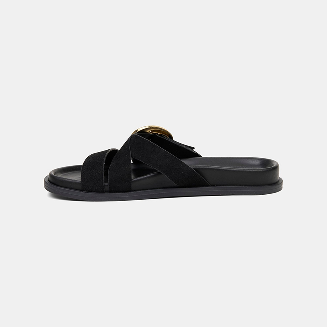 Kadın Siyah Ayarlanabilir Gold Tokalı Süet Terlik