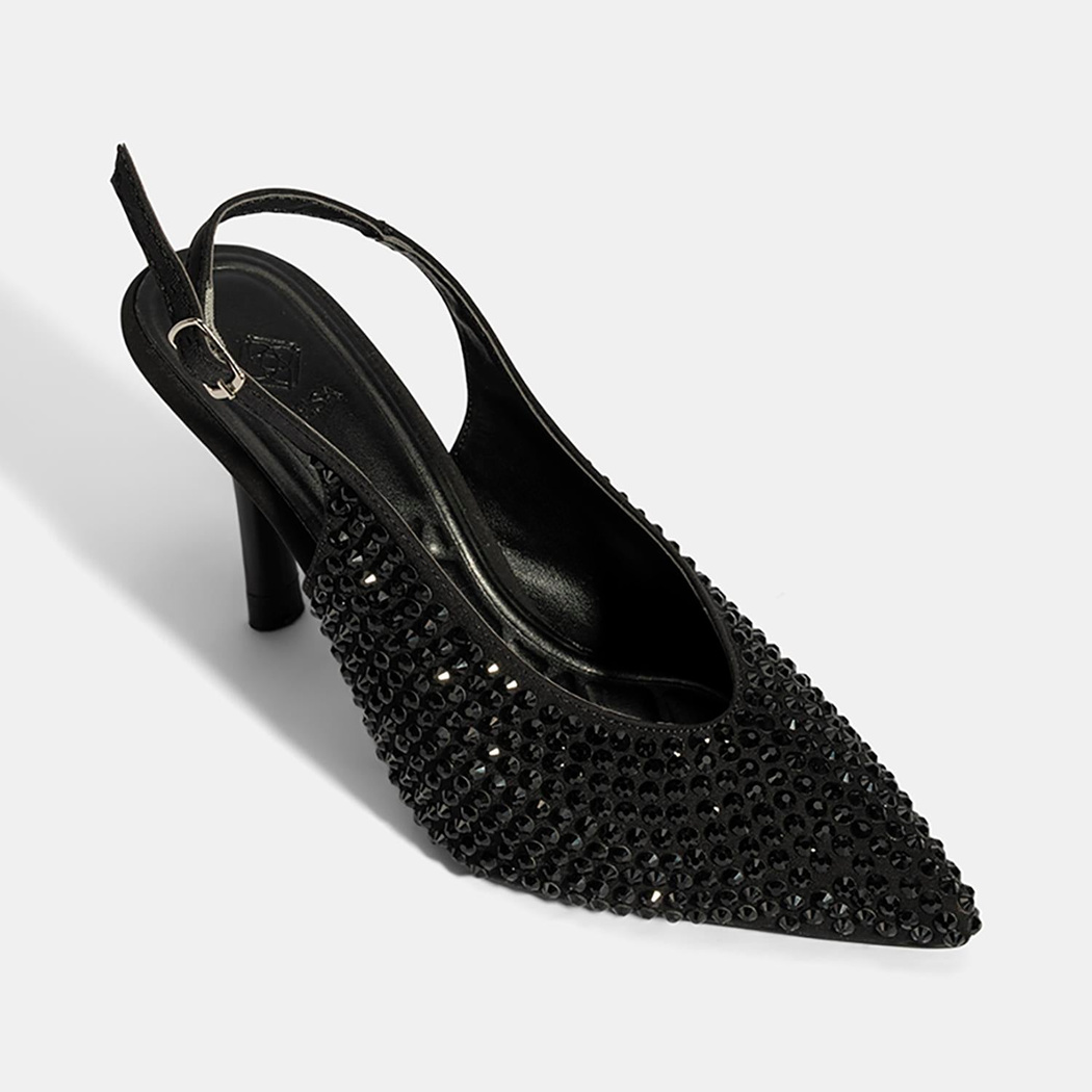 Kadın Siyah Ayarlanabilir Metal Tokalı Taşlı Abiye Ayakkabı