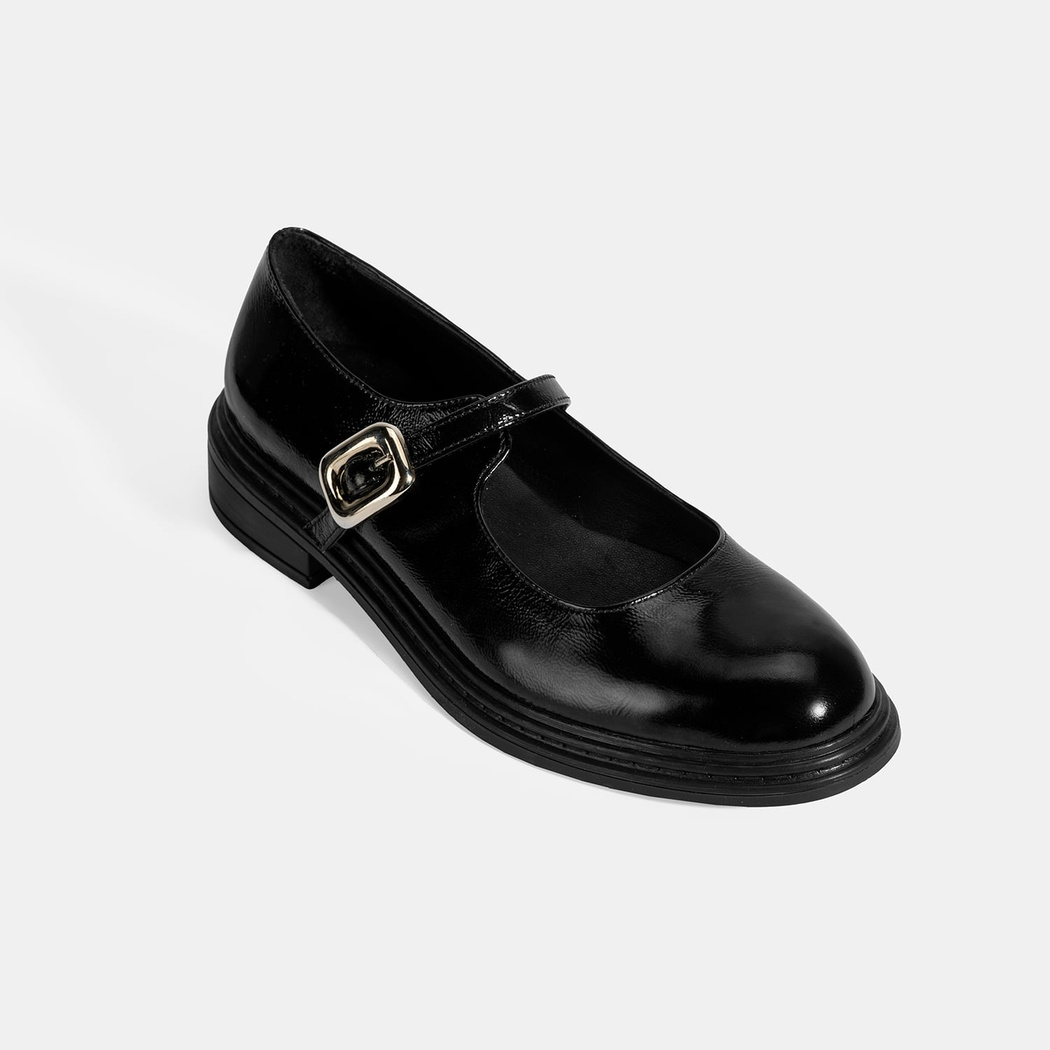Kadın Siyah Ayarlanabilir Metal Tokalı Mary Jane Ayakkabı