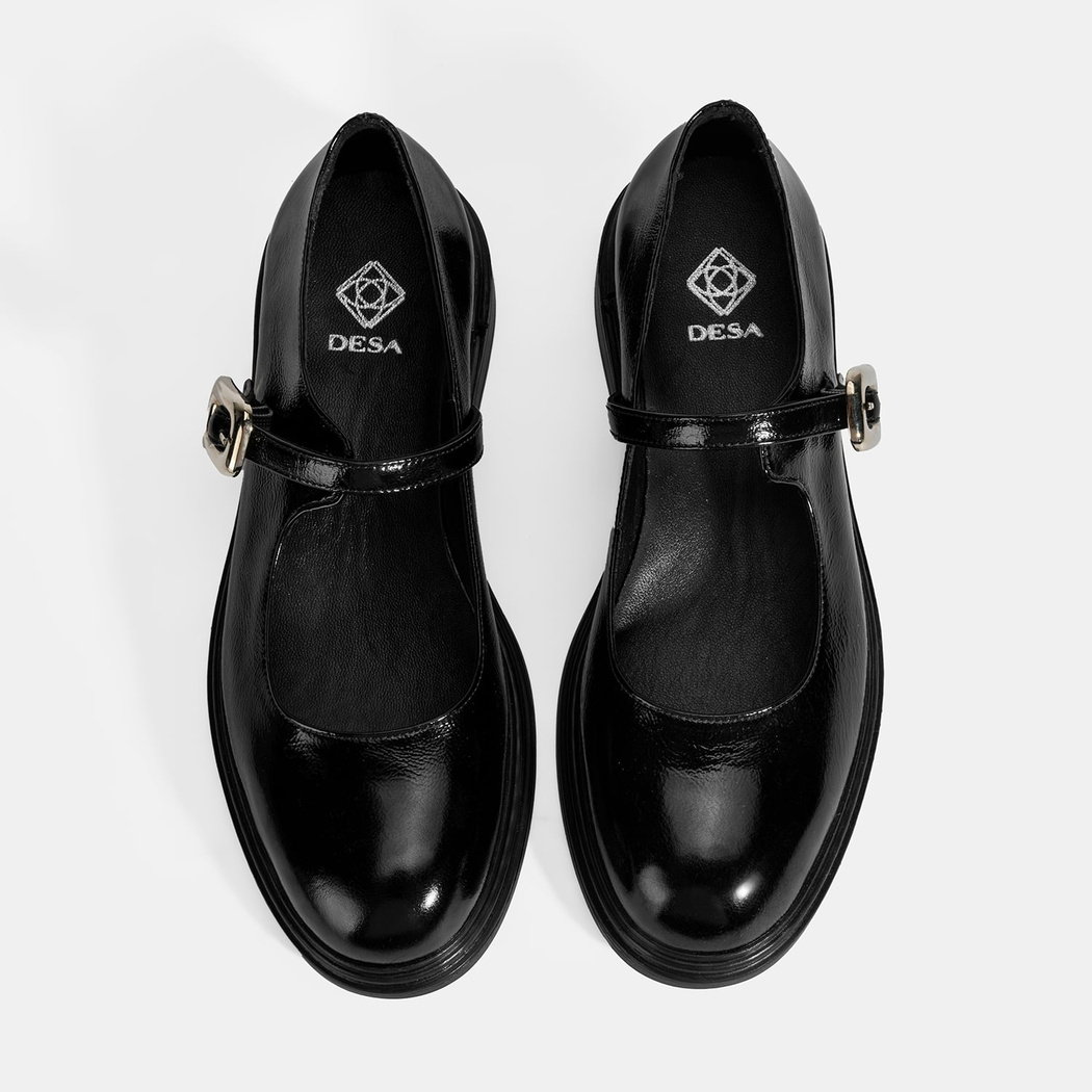 Kadın Siyah Ayarlanabilir Metal Tokalı Mary Jane Ayakkabı