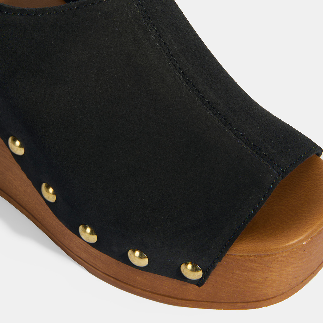 Kadın Siyah Ayarlanabilir Toka Detaylı Süet Dolgu Topuklu Sandalet