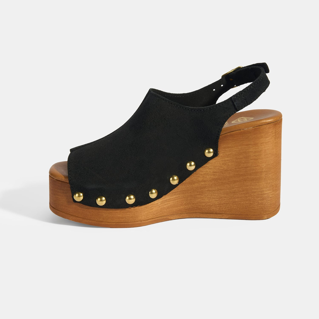 Kadın Siyah Ayarlanabilir Toka Detaylı Süet Dolgu Topuklu Sandalet