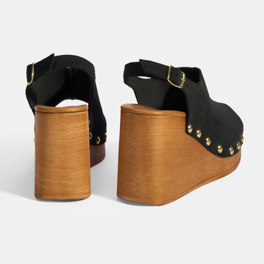 Kadın Siyah Ayarlanabilir Toka Detaylı Süet Dolgu Topuklu Sandalet