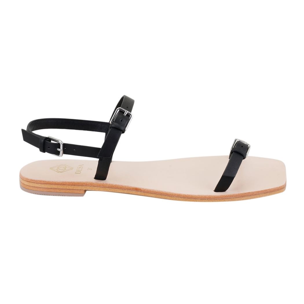 Kadın Siyah Ayarlanabilir Tokalı Deri Sandalet