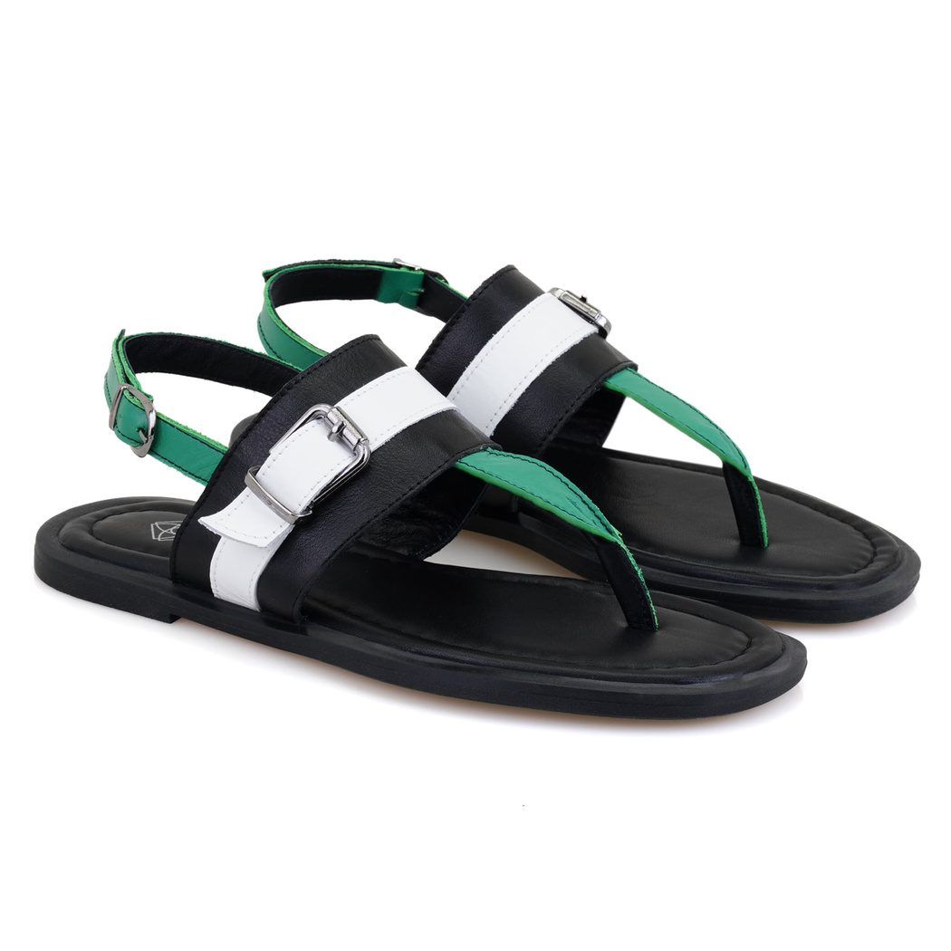 Kadın Siyah Ayarlanabilir Tokalı Deri Terlik