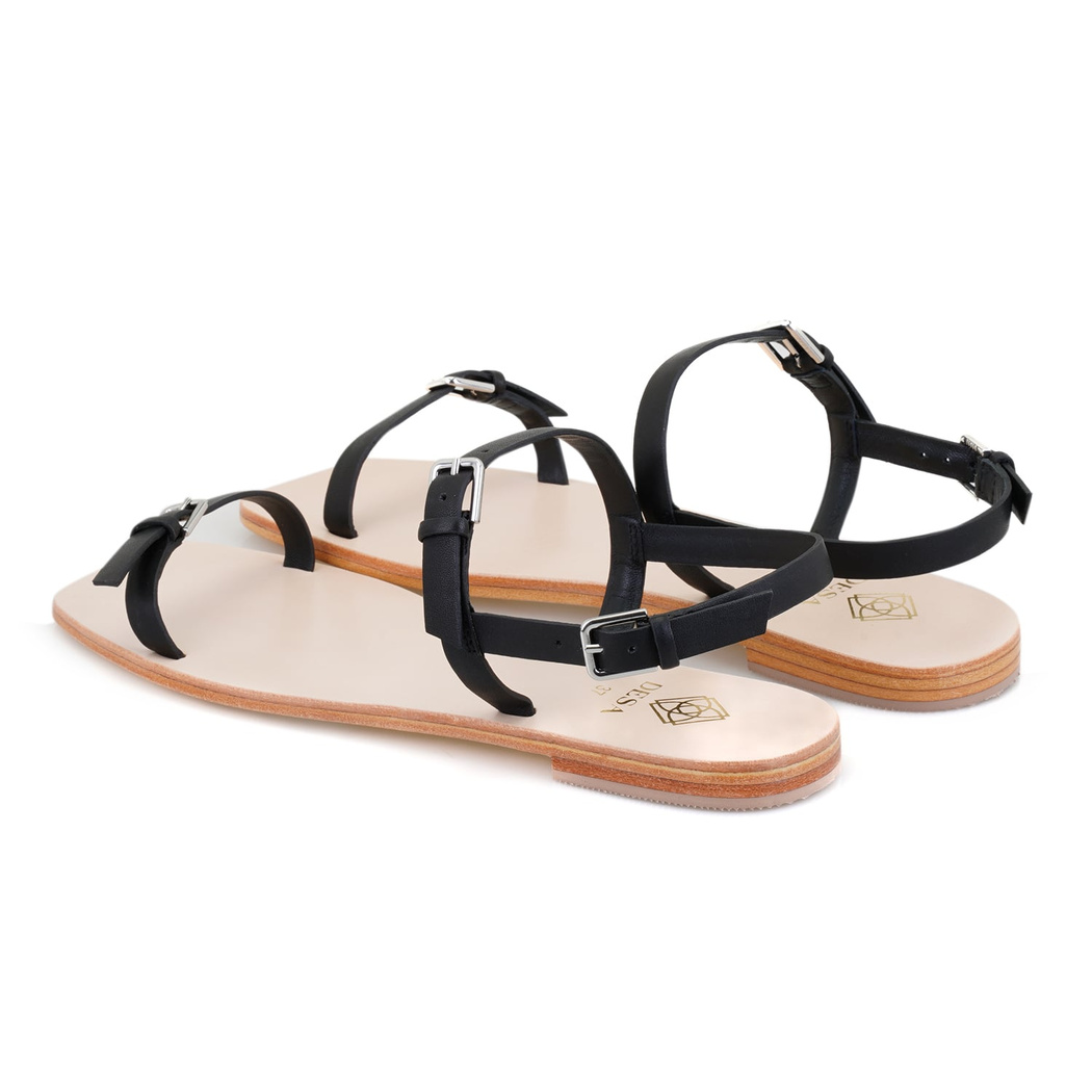 Kadın Siyah Ayarlanabilir Tokalı Deri Sandalet