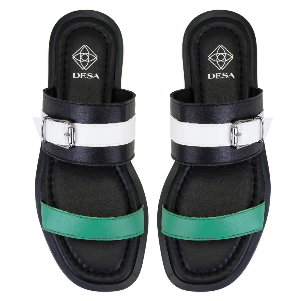 Kadın Siyah Ayarlanabilir Tokalı Deri Terlik