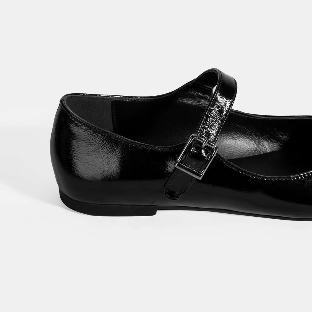 Kadın Siyah Ayarlanabilir Tokalı Deri Babet