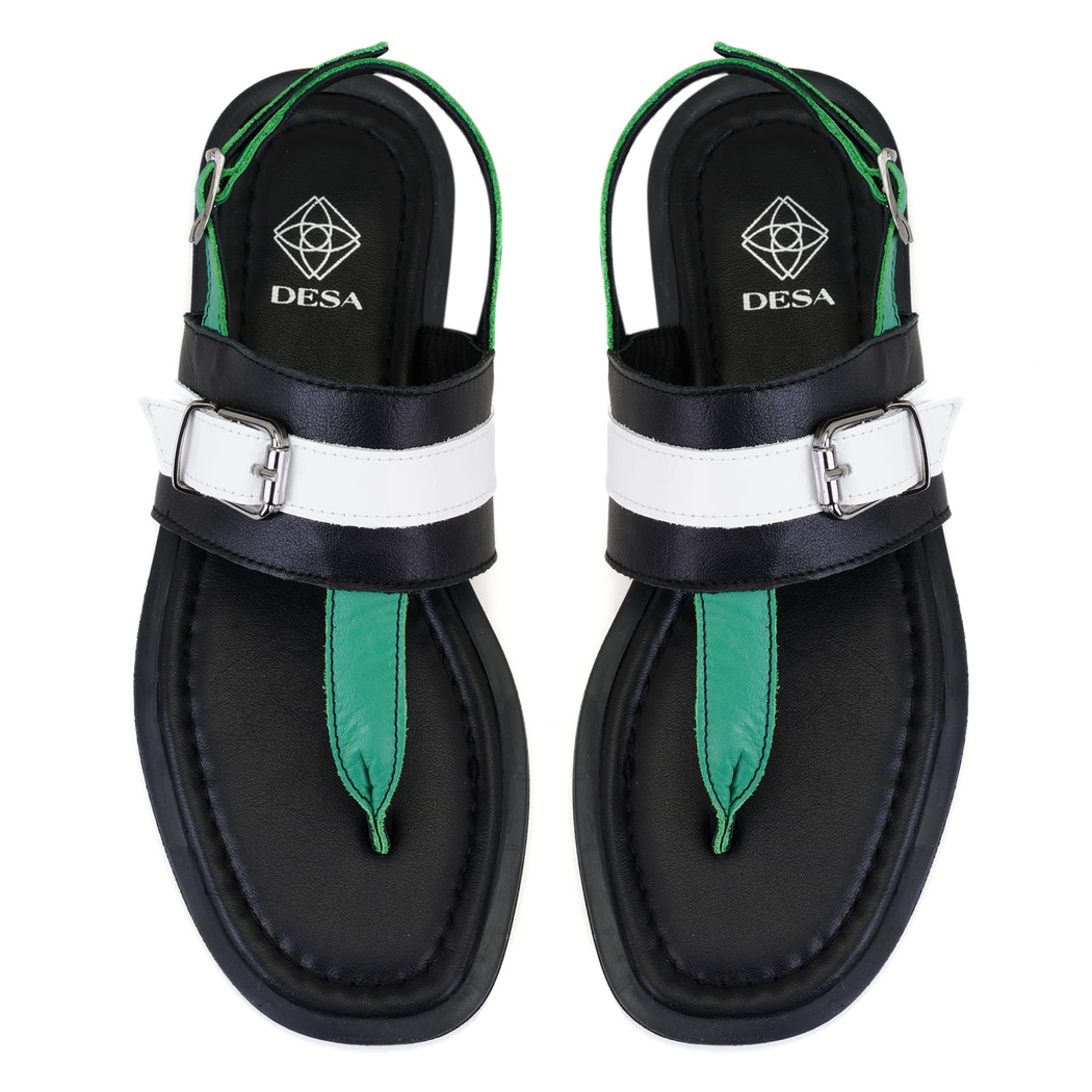 Kadın Siyah Ayarlanabilir Tokalı Deri Terlik