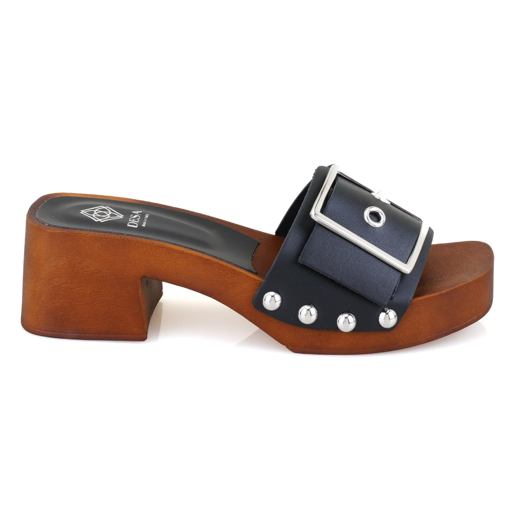 Kadın Siyah Ayarlanabilir Tokalı Deri Terlik