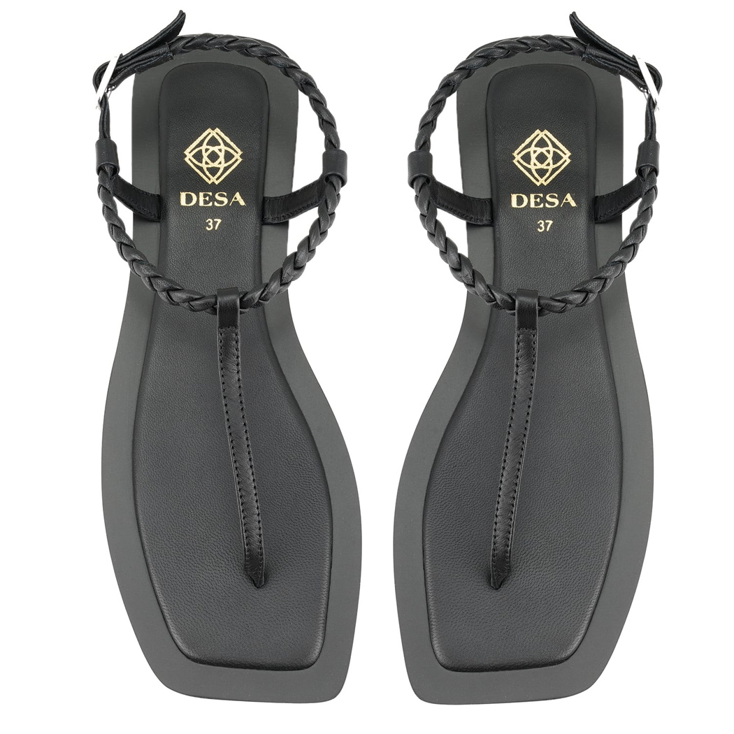 Kadın Siyah Ayarlanabilir Tokalı Deri Sandalet