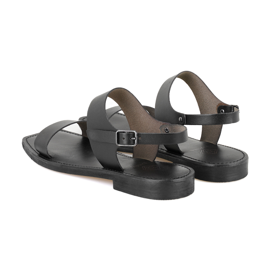 Kadın Siyah Ayarlanabilir Tokalı Deri Sandalet