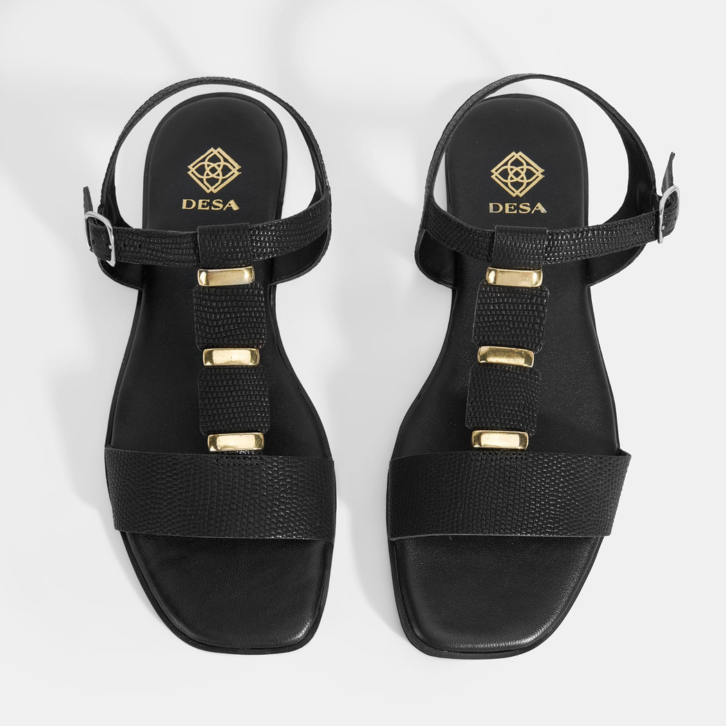 Kadın Siyah Ayarlanabilir Tokalı Deri Sandalet